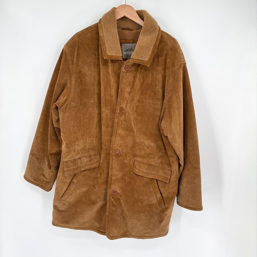 Pacific Trail Mens‎ Tan Suede Leather Sherpa Lined Rancher Barn Coat Jacket Med